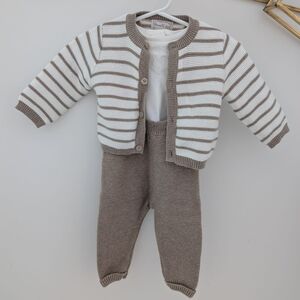3 piece mocha and cream knit sweater outfit. Mayoral brand